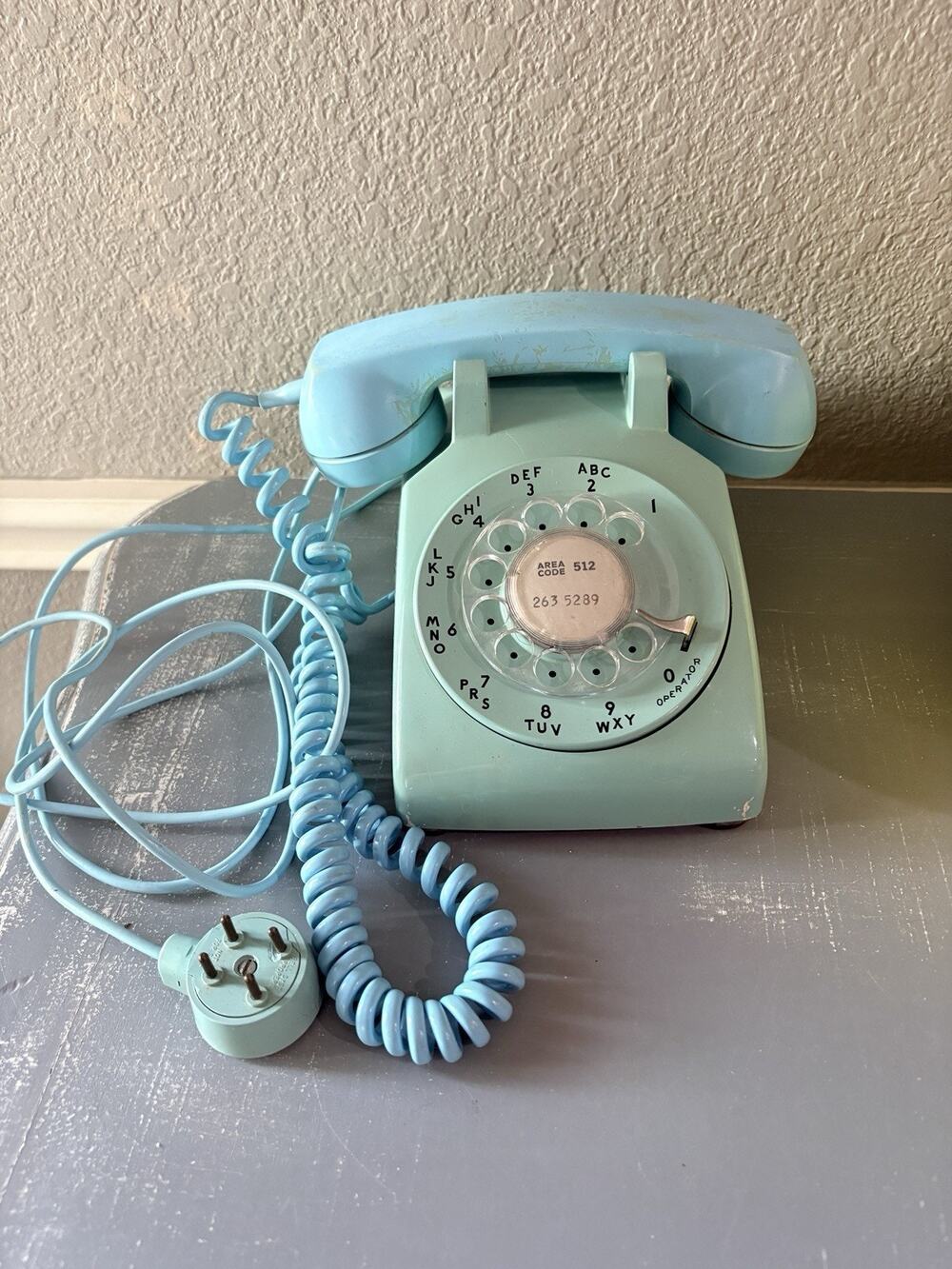 Vintage Western Electric Bell System Blue Aqua Rotary Dial Telephone 4 Prong